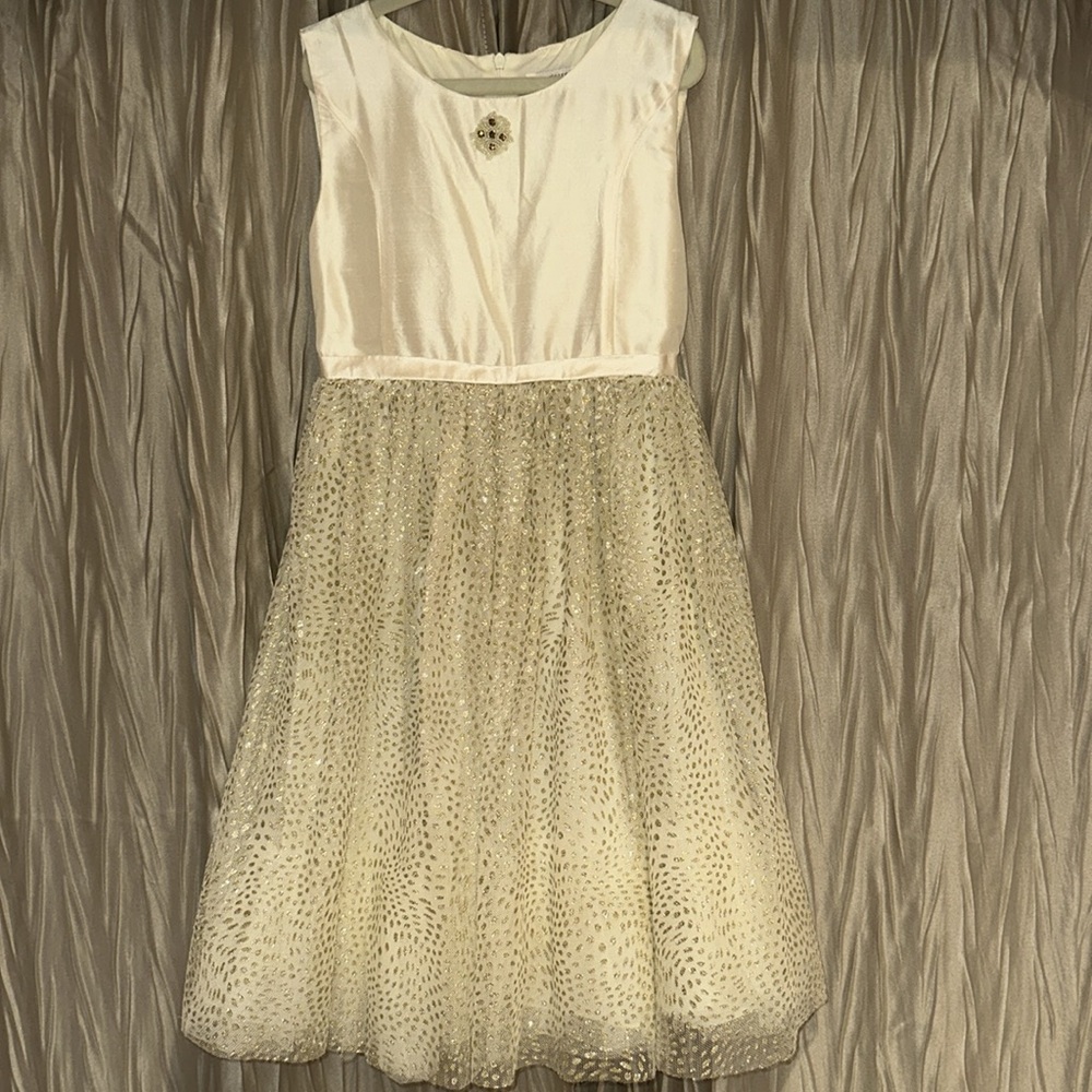 Fleurisse 100% silk tulle girls designer formal dress wedding flower girl gold 8